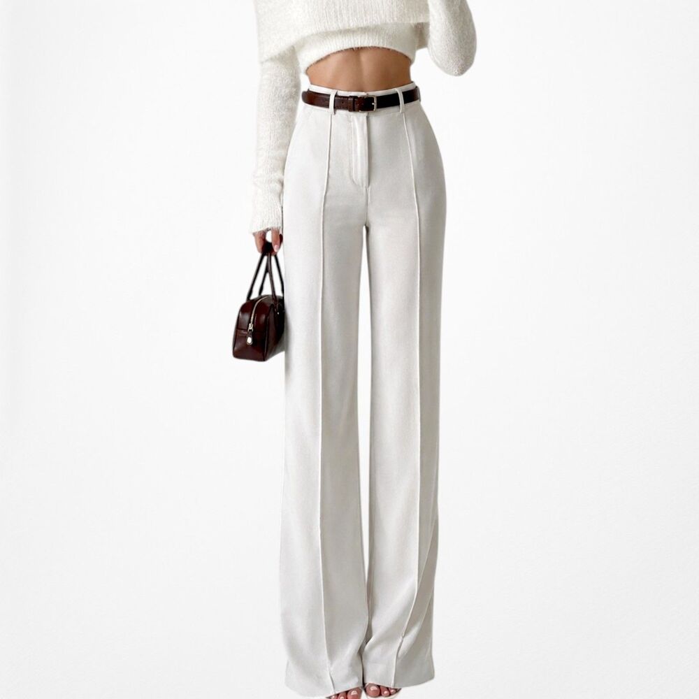 Vintage Mango Off White High Waisted Wide Leg Suit Trouser Dress Pants Size 2/S